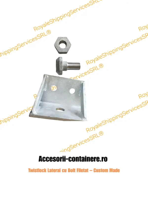 Twistlock lateral cu bolt filetat, detaliu placă de montaj
