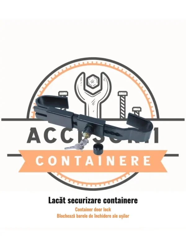 Lacăt securizare containere care blochează barele de închidere ale ușilor