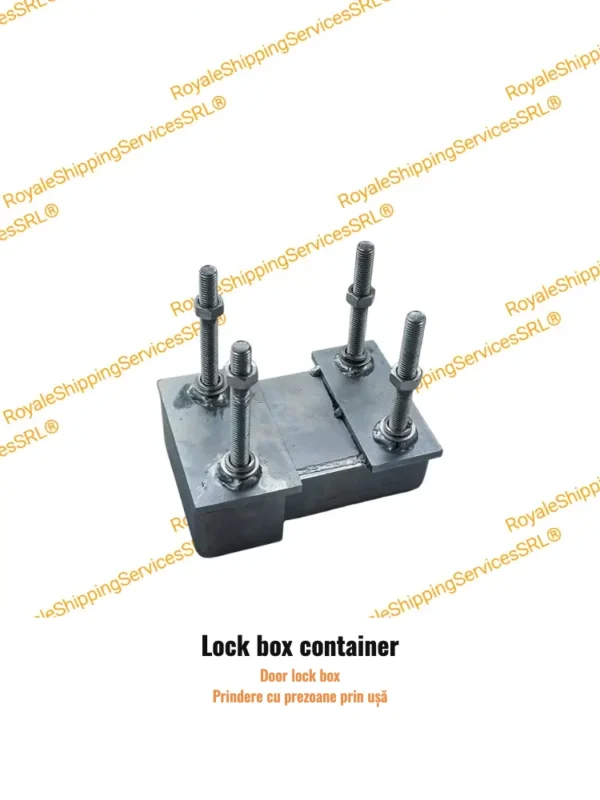 Lock box container cu prezoane filetate pentru prinderea prin ușă
